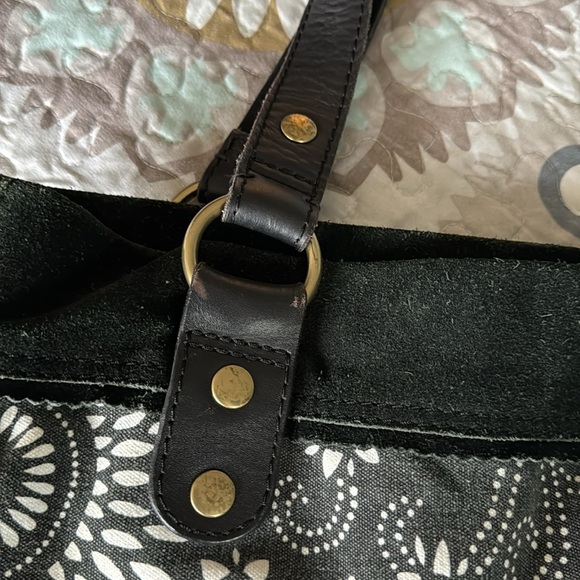 Lucky Brand Boho Bag Cotton With Suede Trim - Picture 7 of 16